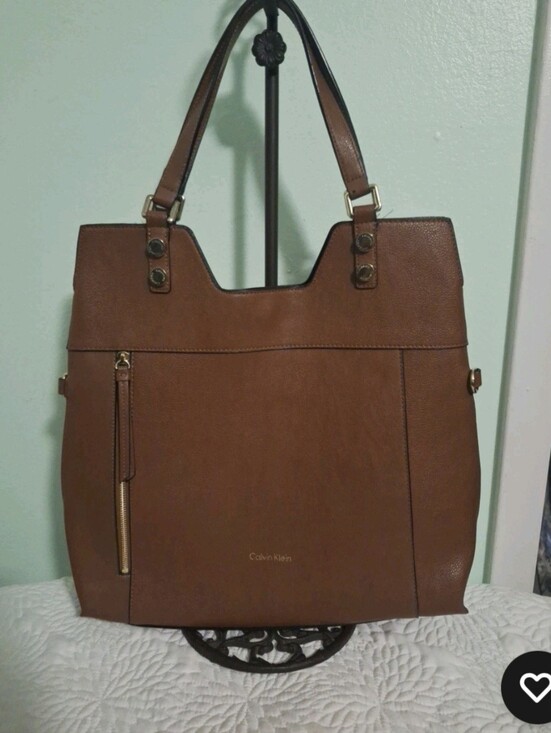 Calvin Klein Handbags - Calvin Klein Cognac Brown Leather Tote with Gold Hardware